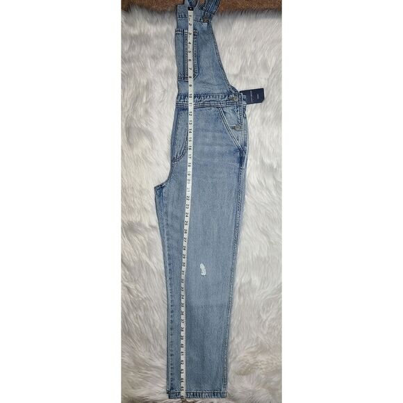 NWT|Lucky Brand Blue Distressed Denim Relaxed Overalls, XS - Picture 3 of 4